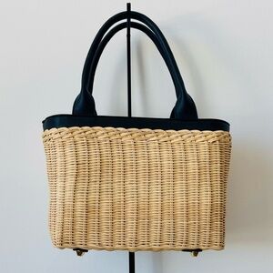 Natural Woven Rattan Basket Tote with Black Trim 🖤